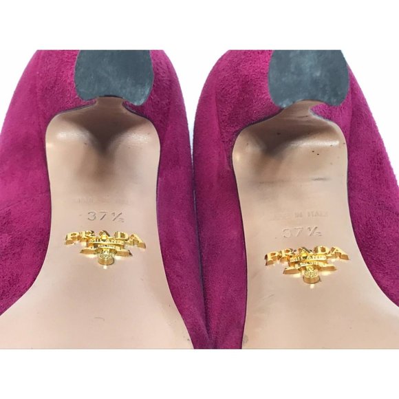 Prada Pump 6.5 Pink High Heel Slip On Suede Ultra High Heel Round Toe - Picture 8 of 11
